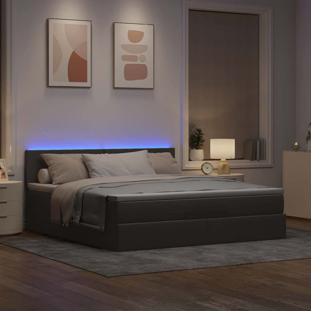 vidaXL Ottomansk säng med madrass och LED-lampor taupe 180x200cm tyg