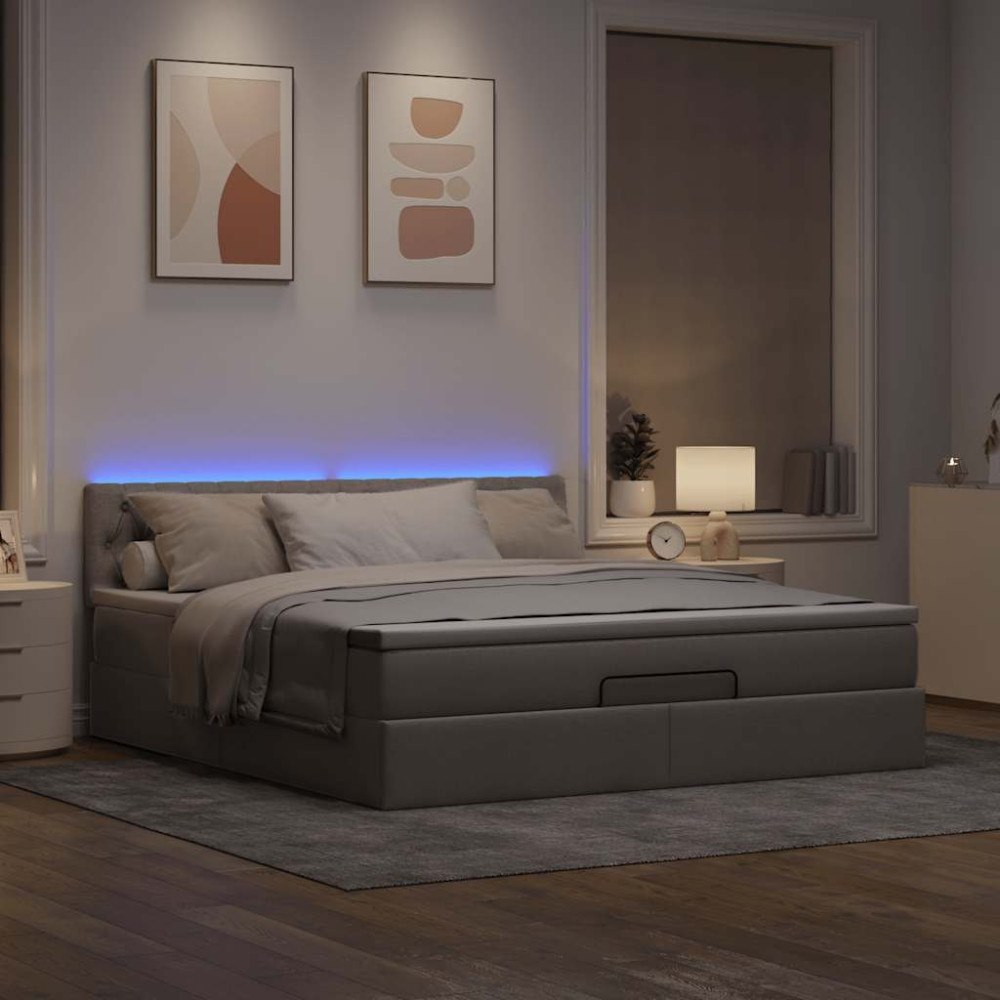 vidaXL Ottomansk säng med madrass och LED-lampor taupe 180x200cm tyg