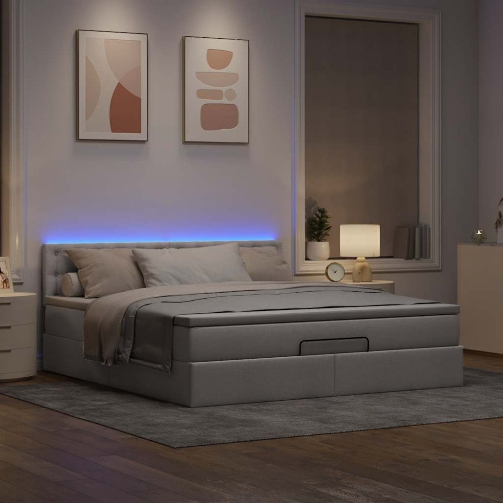 vidaXL Ottomansk säng med madrass och LED-lampor taupe 180x200cm tyg