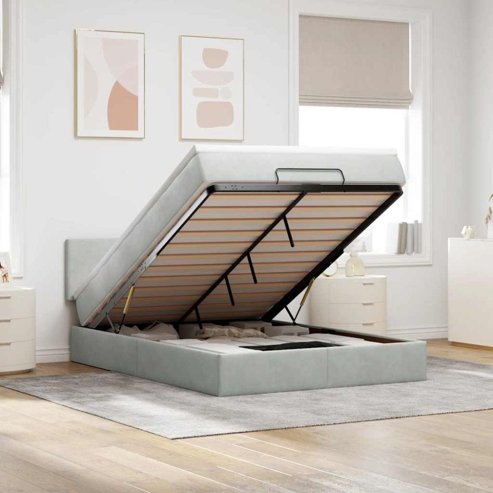vidaXL Ottoman sängram med madrass ljusgrå 140x190 cm sammet
