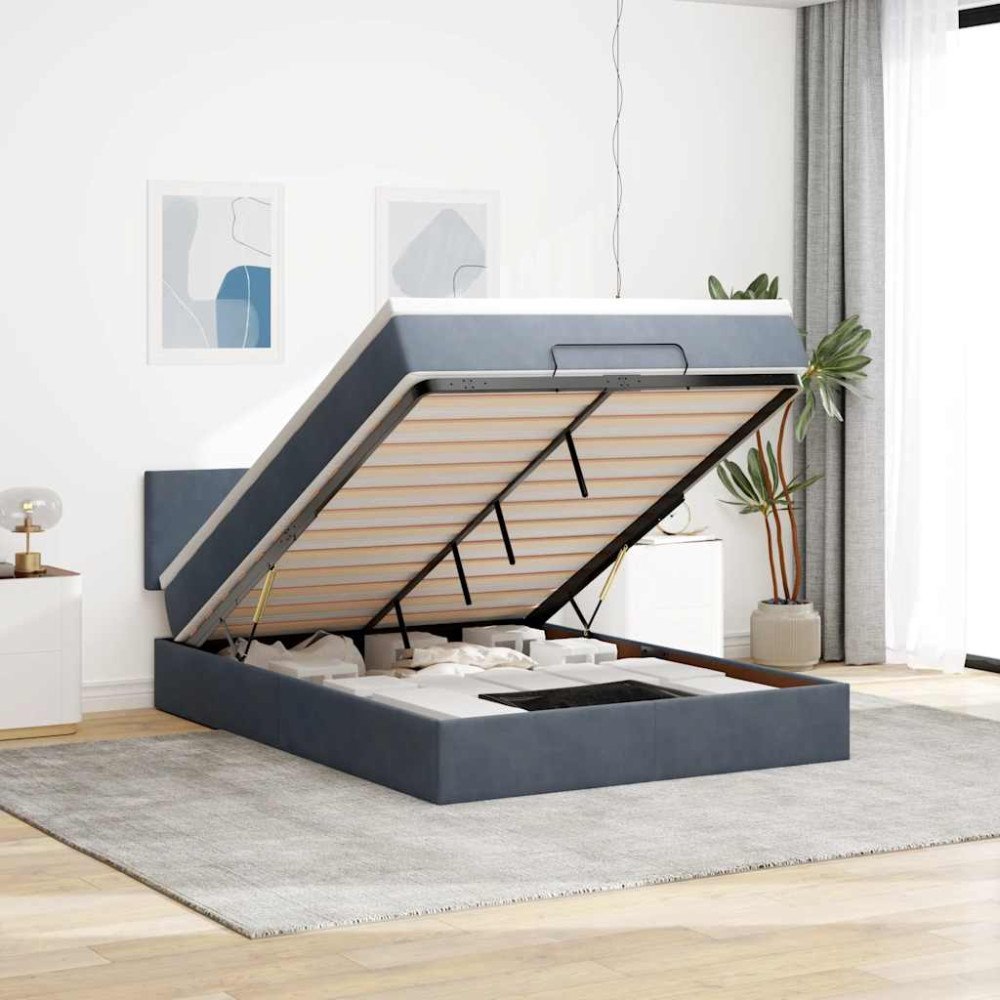 vidaXL Ottoman sängram med madrass mörkgrå 140x190 cm sammet