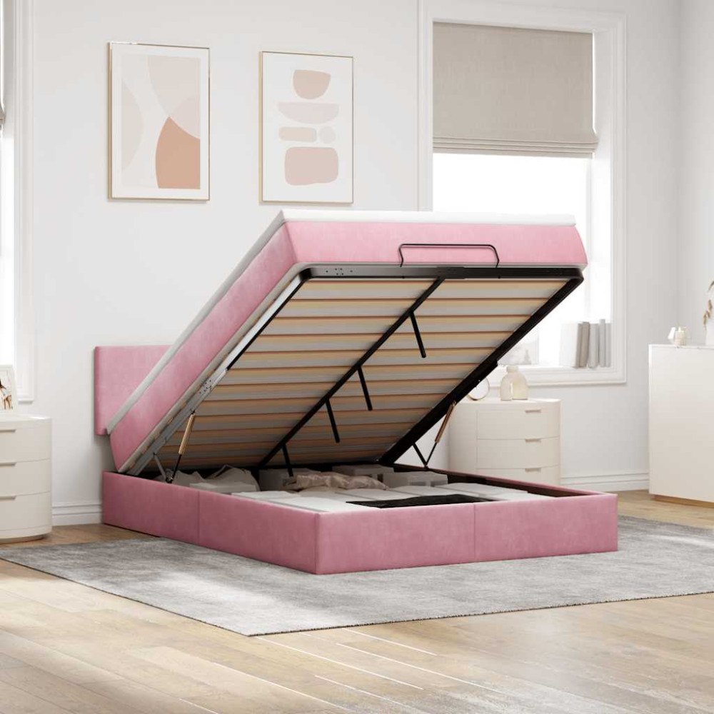 vidaXL Ottoman sängram med madrass rosa 140x190 cm sammet