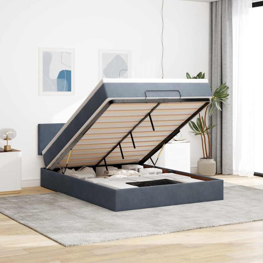 vidaXL Ottoman sängram med madrass mörkgrå 140x200 cm sammet