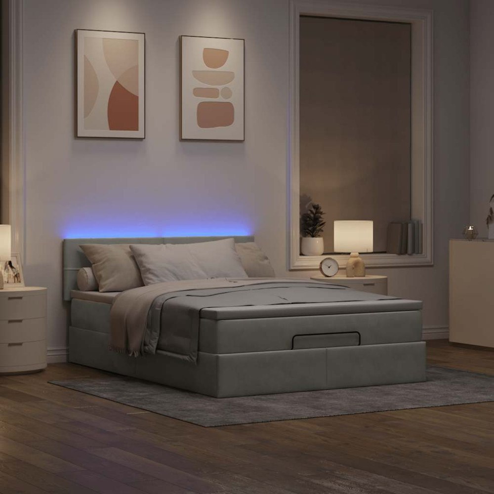 vidaXL Ottoman sängram med madrass ljusgrå 140x190 cm sammet