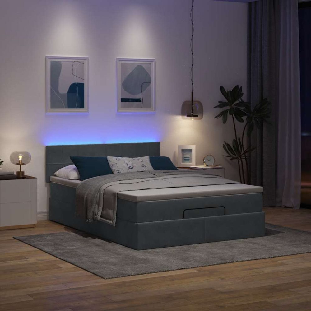 vidaXL Ottoman sängram med madrass mörkgrå 140x190 cm sammet