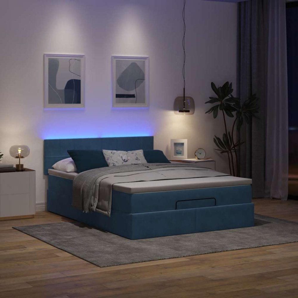 vidaXL Ottoman sängram med madrass mörkblå 140x190 cm sammet