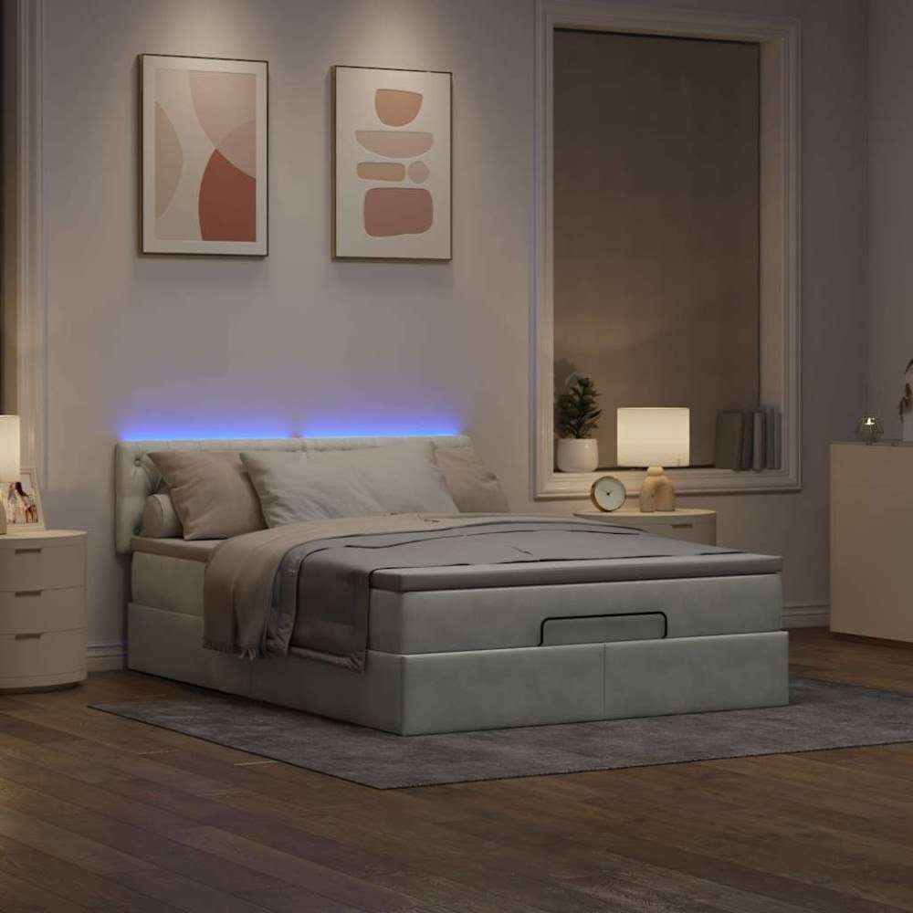 vidaXL Ottoman sängram med madrass ljusgrå 140x190 cm sammet