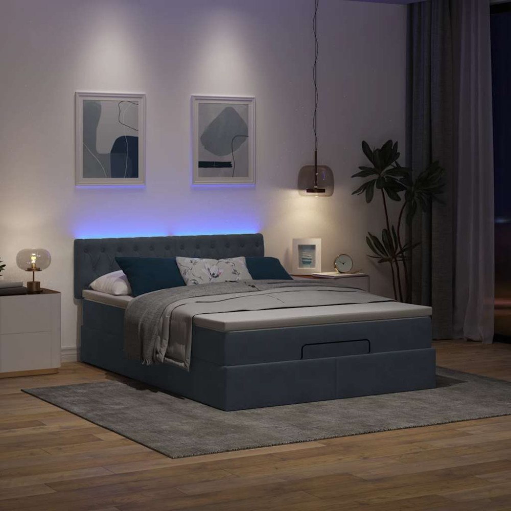 vidaXL Ottoman sängram med madrass mörkgrå 140x190 cm sammet