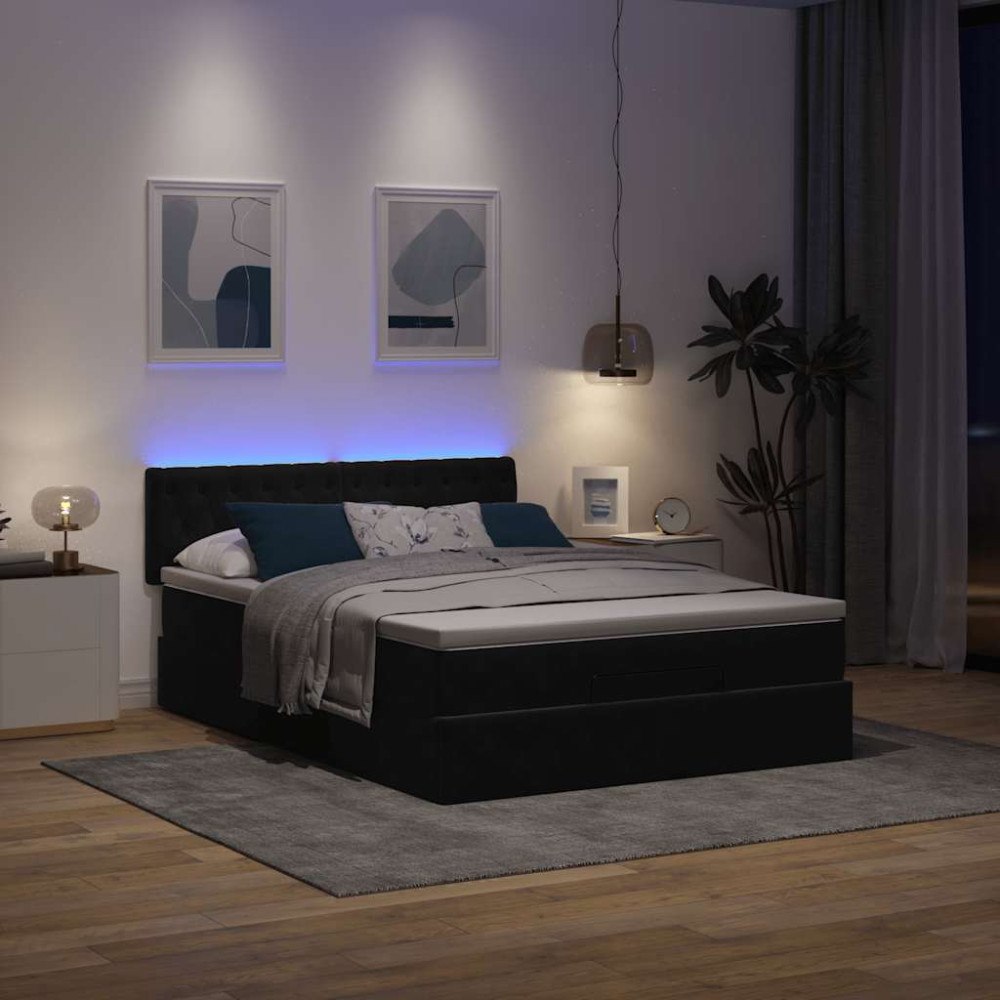 vidaXL Ottoman sängram med madrass svart 140x190 cm sammet