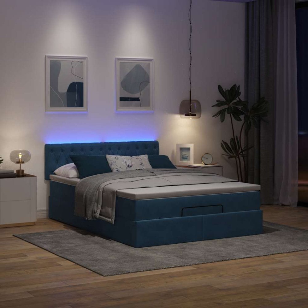 vidaXL Ottoman sängram med madrass mörkblå 140x190 cm sammet