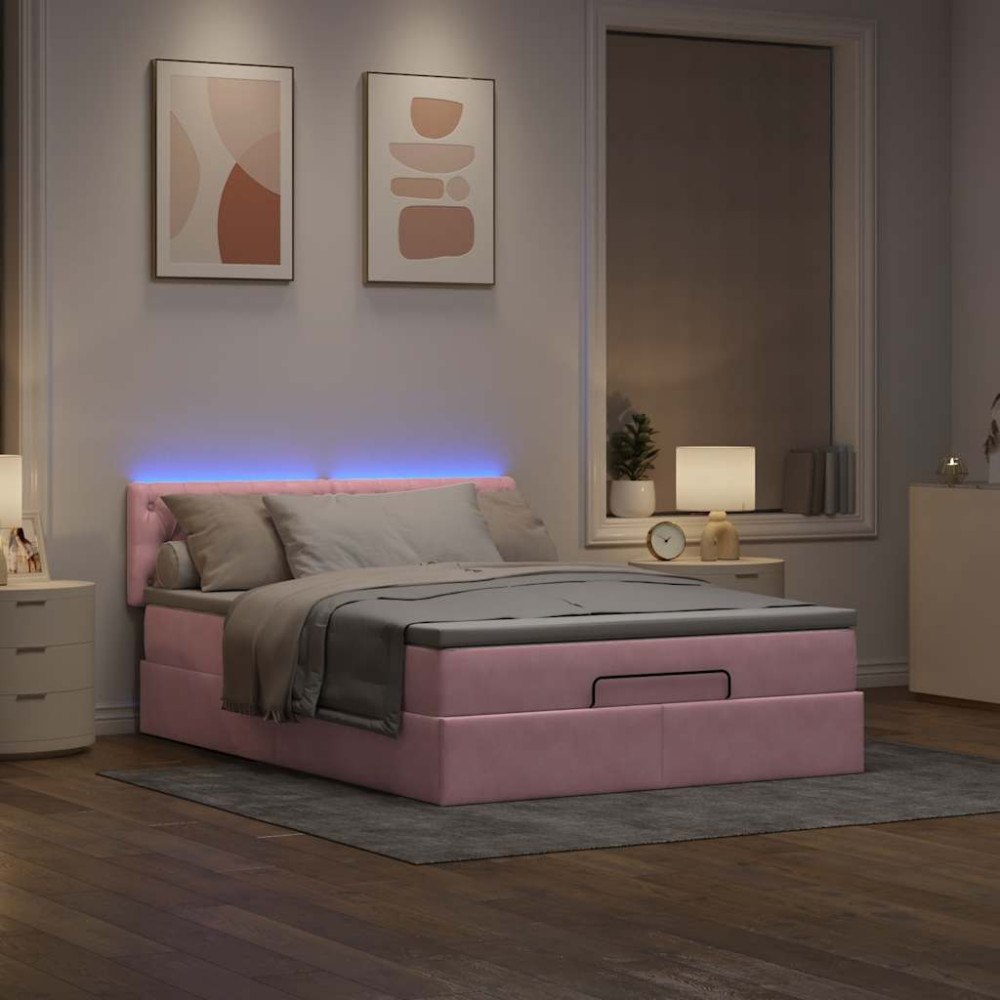 vidaXL Ottoman sängram med madrass rosa 140x190 cm sammet