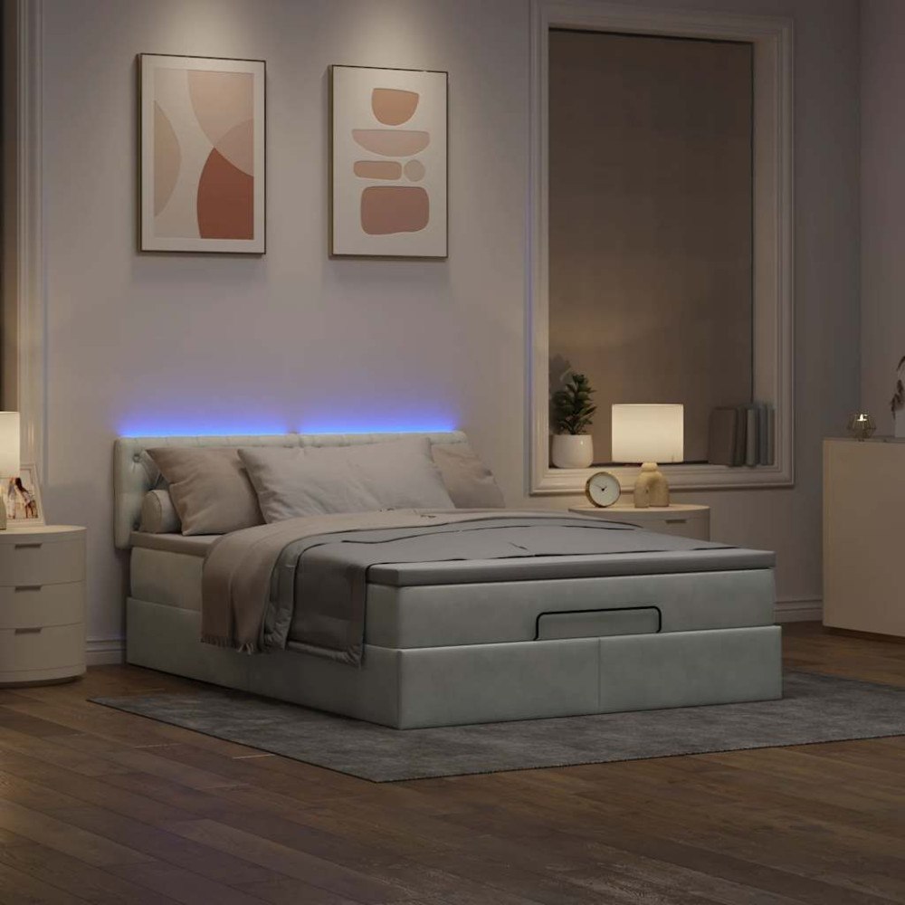 vidaXL Ottoman sängram med madrass ljusgrå 140x200 cm sammet