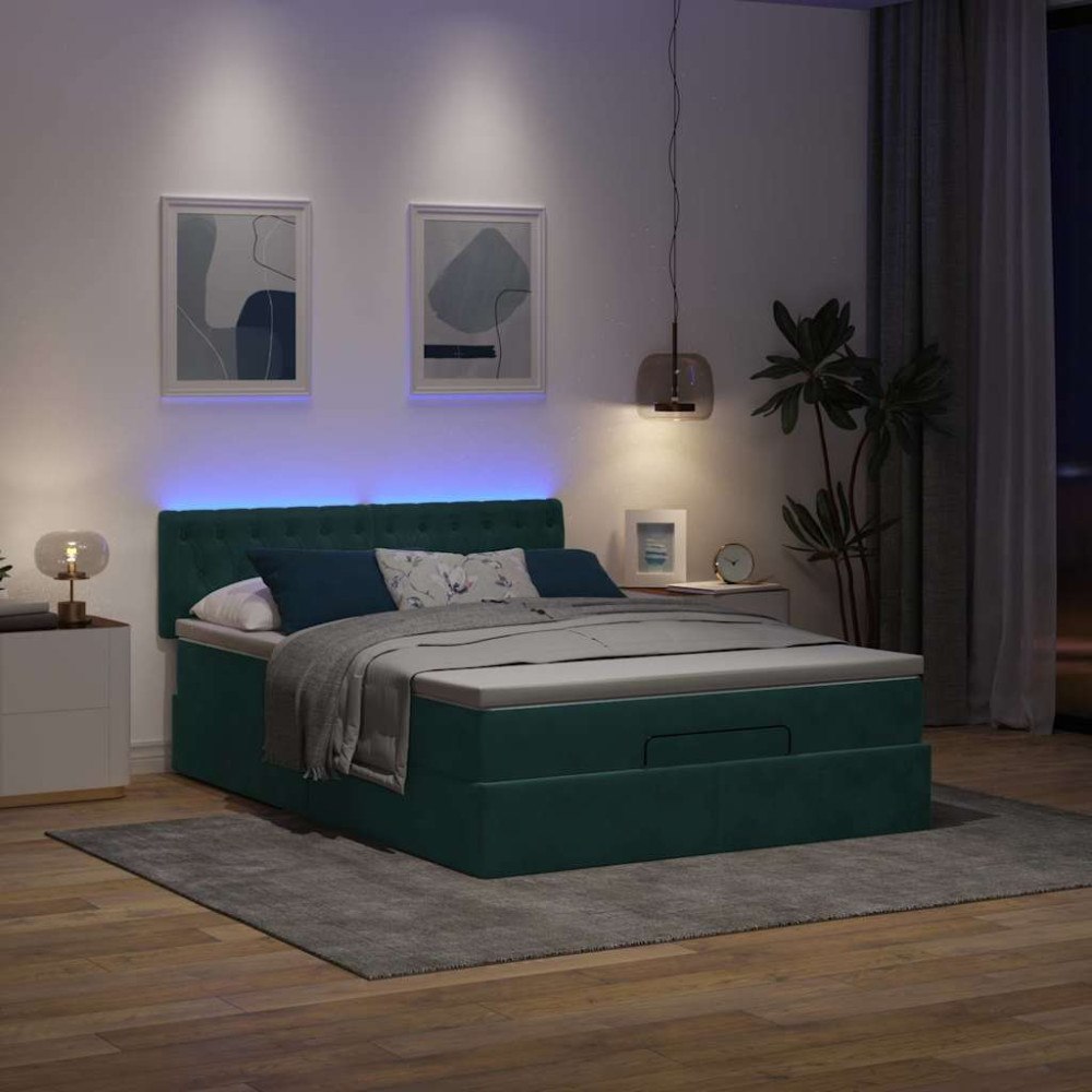 vidaXL Ottoman sängram med madrass mörkgrön 140x200 cm sammet