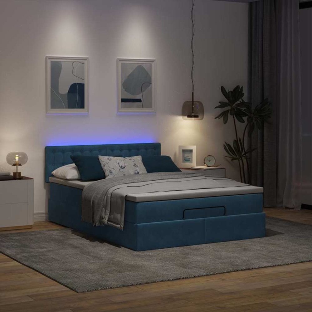 vidaXL Ottoman sängram med madrass mörkblå 140x190 cm sammet