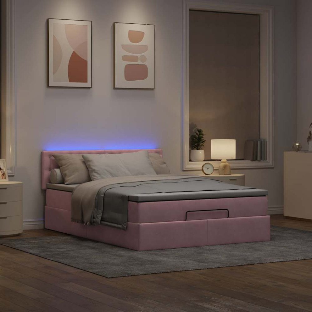 vidaXL Ottoman sängram med madrass rosa 140x190 cm sammet