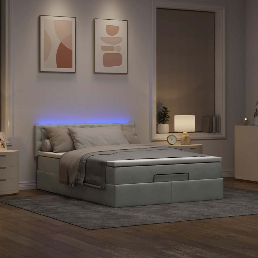 vidaXL Ottoman sängram med madrass ljusgrå 140x200 cm sammet