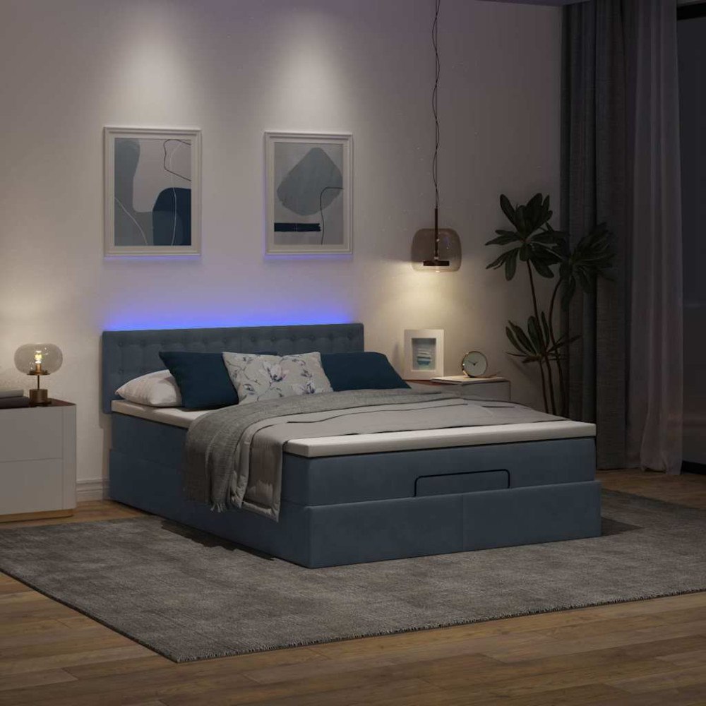 vidaXL Ottoman sängram med madrass mörkgrå 140x200 cm sammet