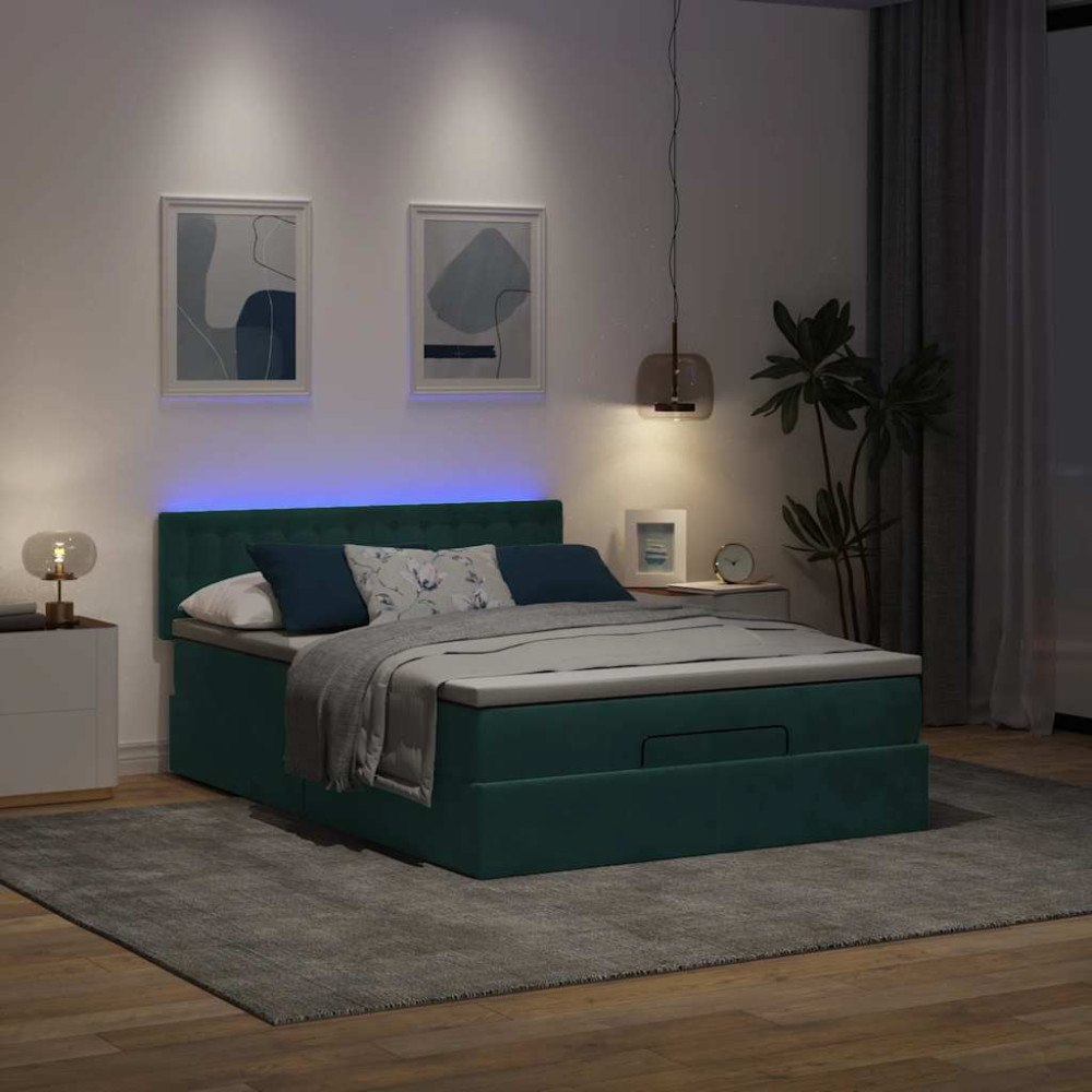 vidaXL Ottoman sängram med madrass mörkgrön 140x200 cm sammet