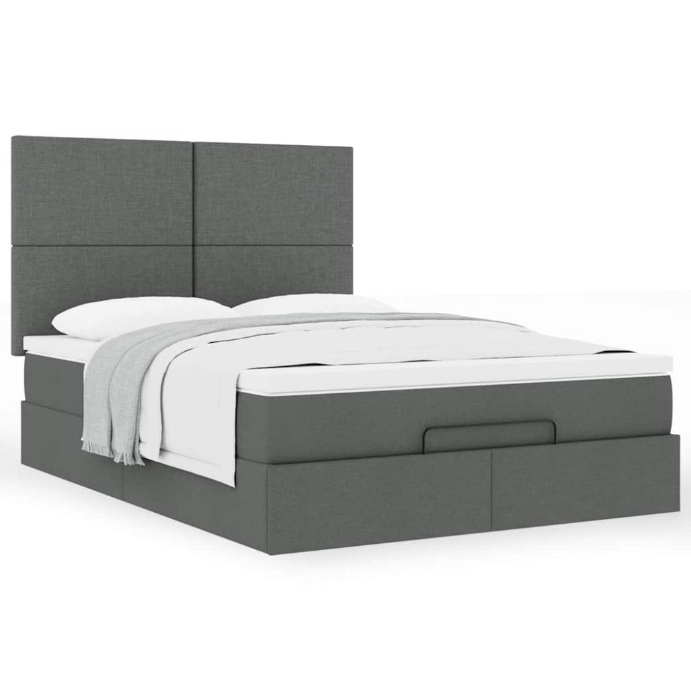 vidaXL Ottoman sängram med madrass mörkgrå 140x190 cm tyg