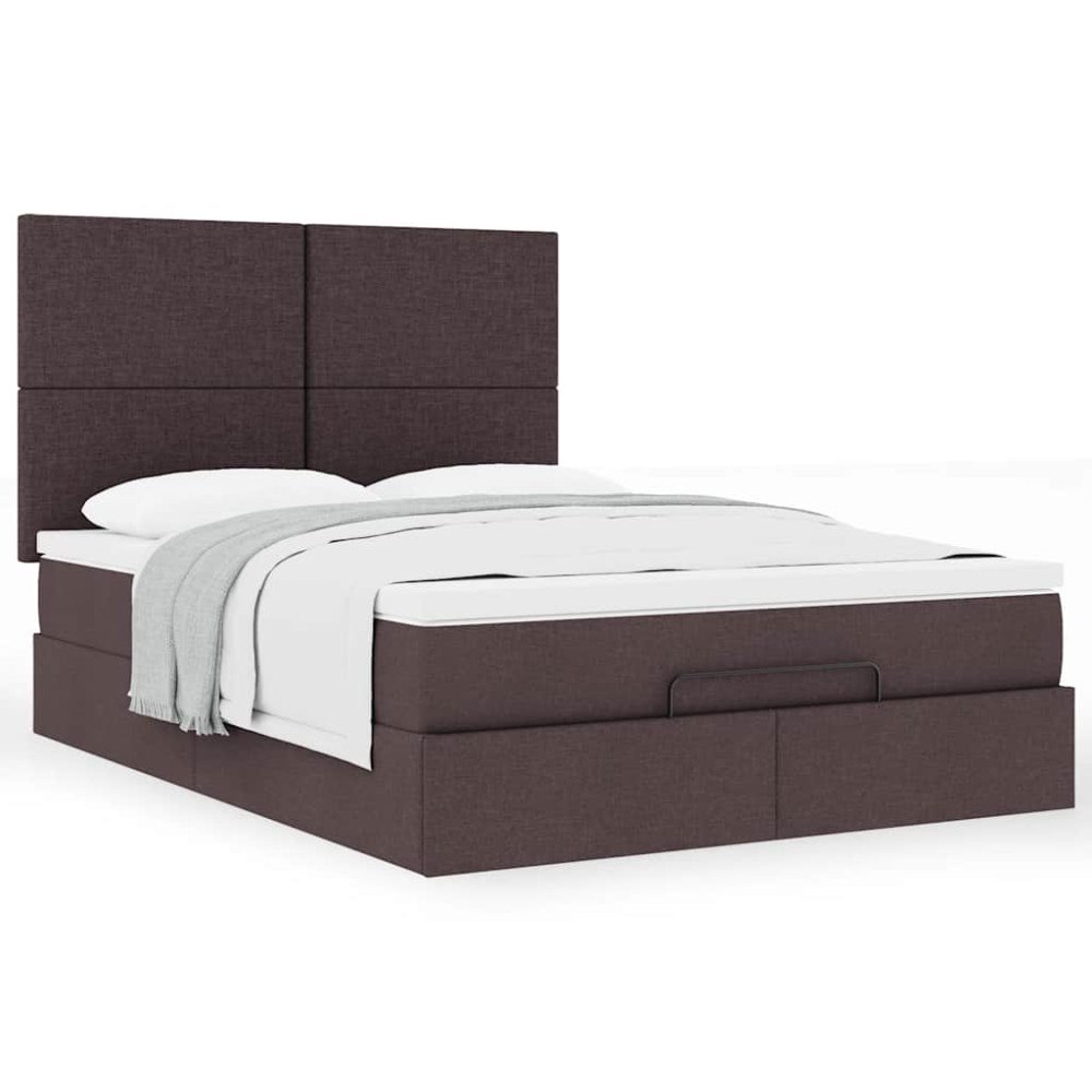 vidaXL Ottoman sängram med madrass mörkbrun 140x190 cm tyg