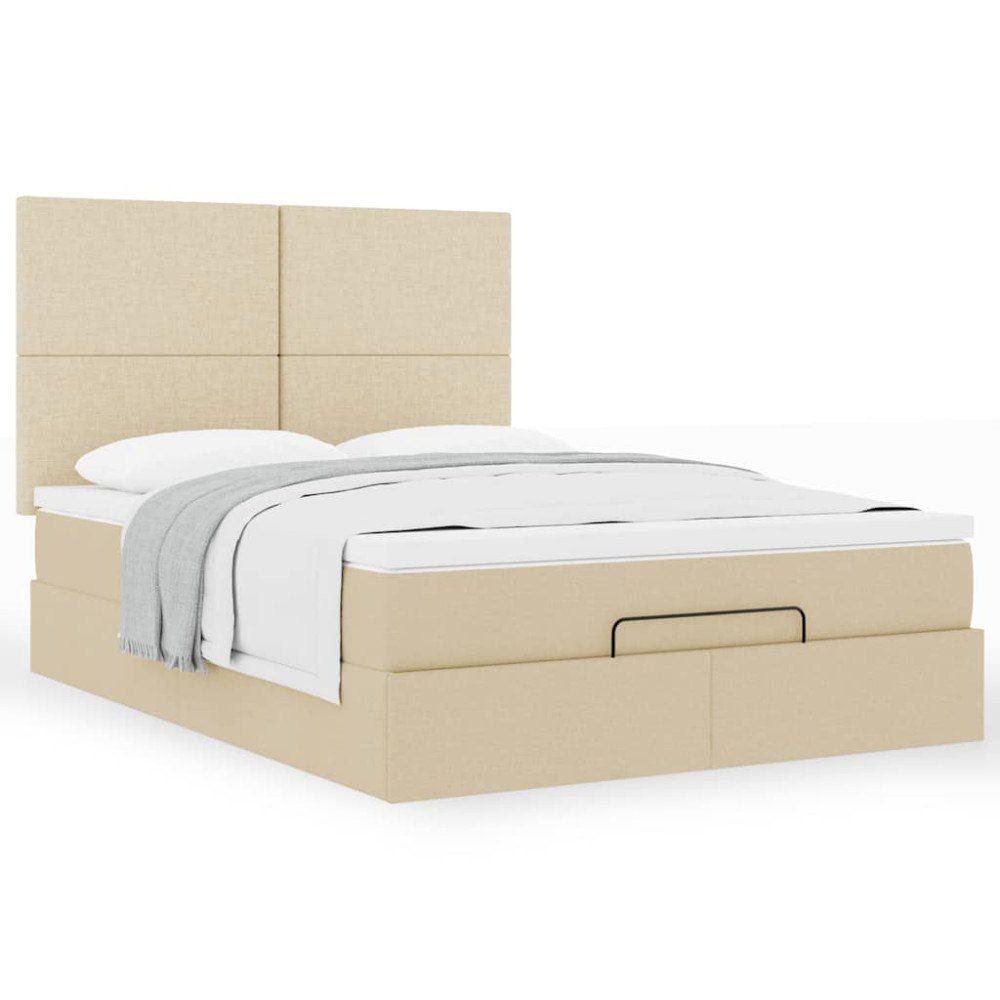 vidaXL Ottoman sängram med madrass gräddvit 140x190 cm tyg