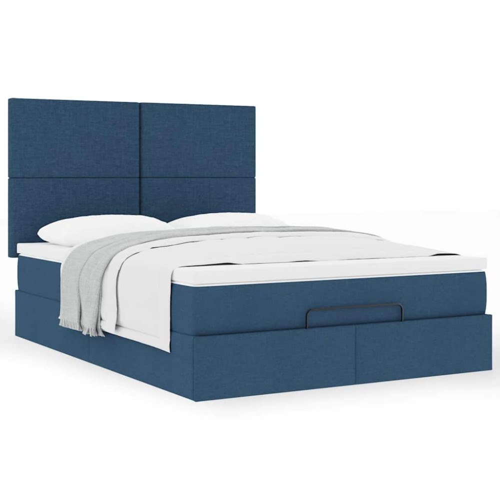 vidaXL Ottoman sängram med madrass blå 140x190 cm tyg