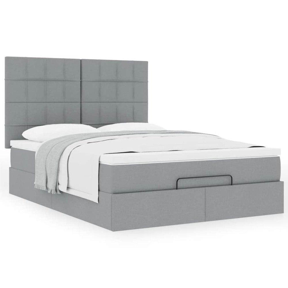 vidaXL Ottoman sängram med madrass ljusgrå 140x190 cm tyg