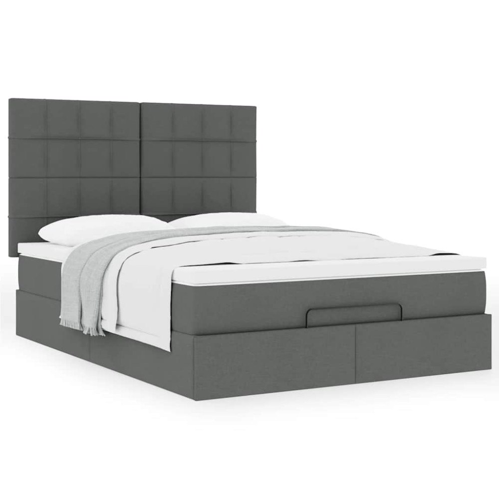 vidaXL Ottoman sängram med madrass mörkgrå 140x190 cm tyg