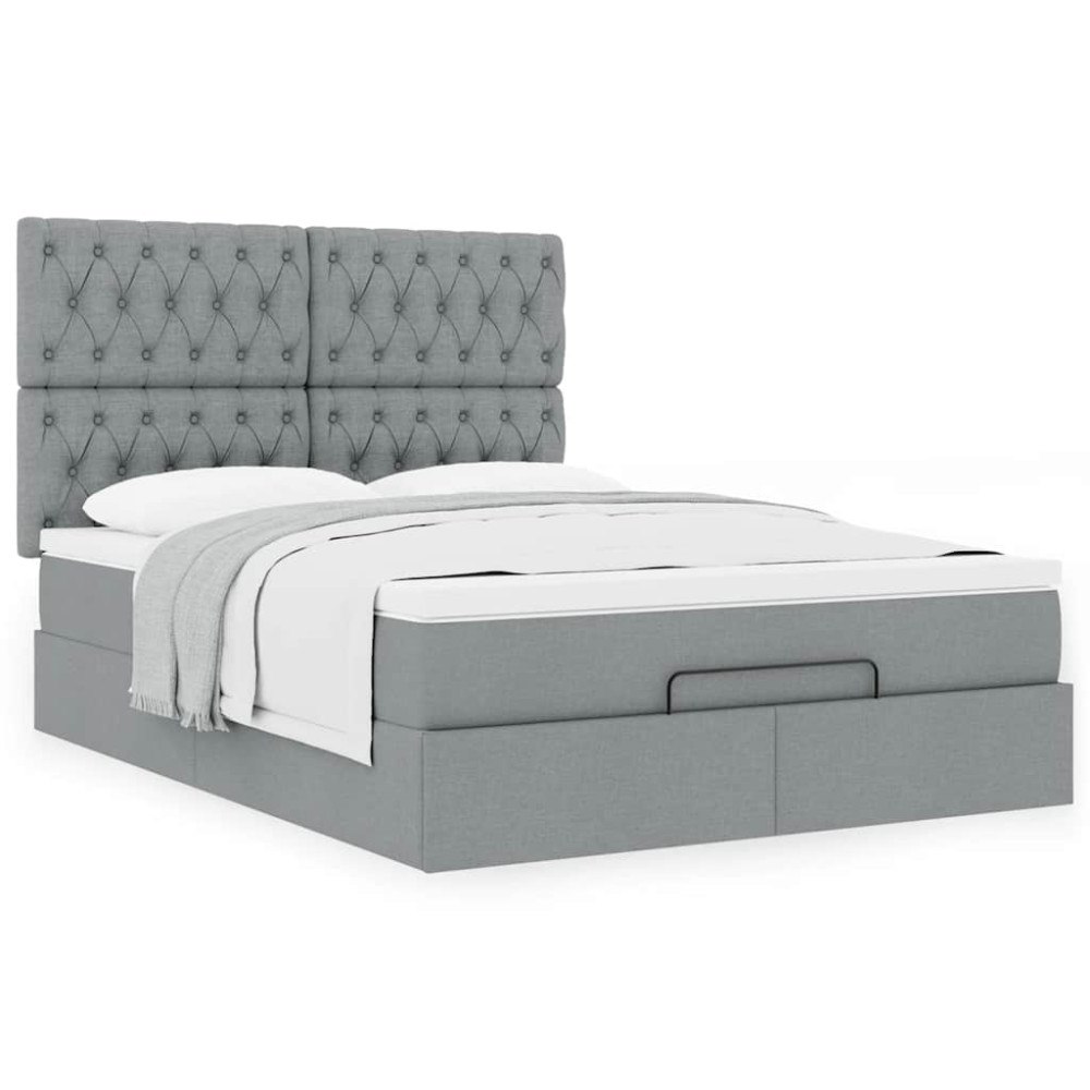 vidaXL Ottoman sängram med madrass ljusgrå 140x190 cm tyg
