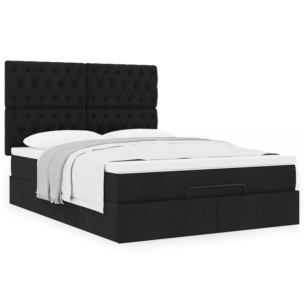 vidaXL Ottoman sängram med madrass svart 140x190 cm tyg
