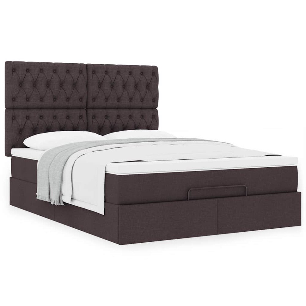 vidaXL Ottoman sängram med madrass mörkbrun 140x190 cm tyg