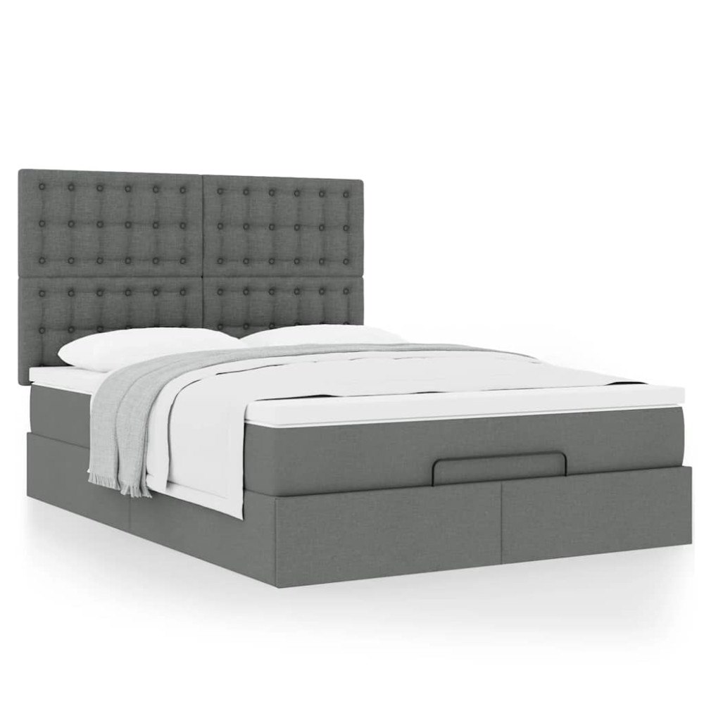 vidaXL Ottoman sängram med madrass mörkgrå 140x190 cm tyg