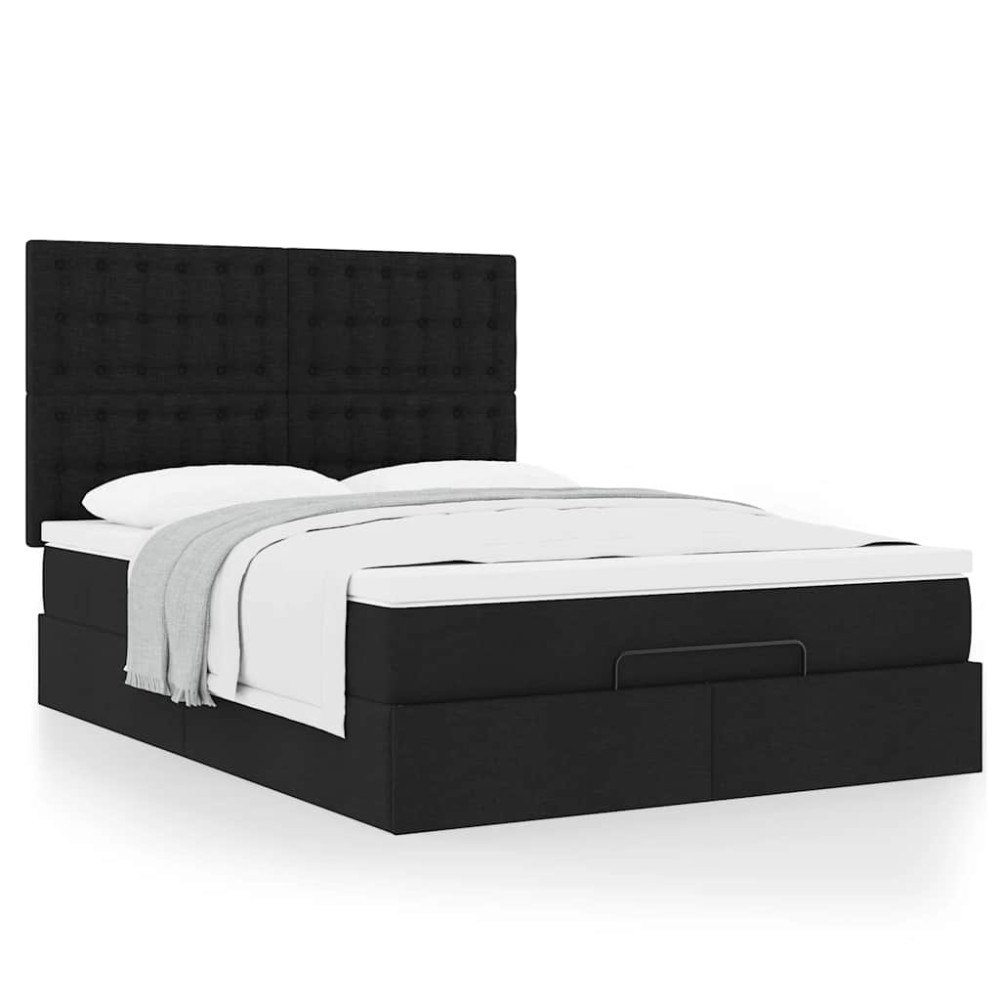 vidaXL Ottoman sängram med madrass svart 140x190 cm tyg