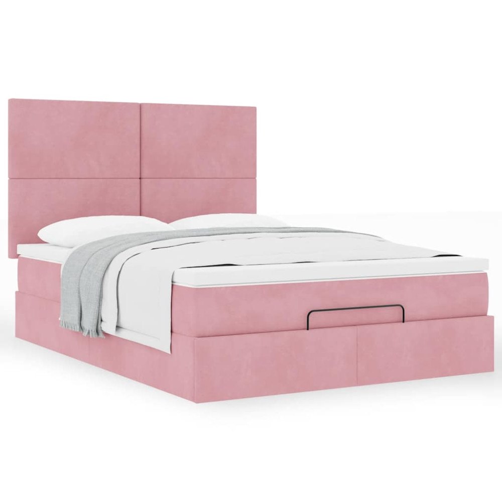 vidaXL Ottoman sängram med madrasser rosa 140x190 cm sammet