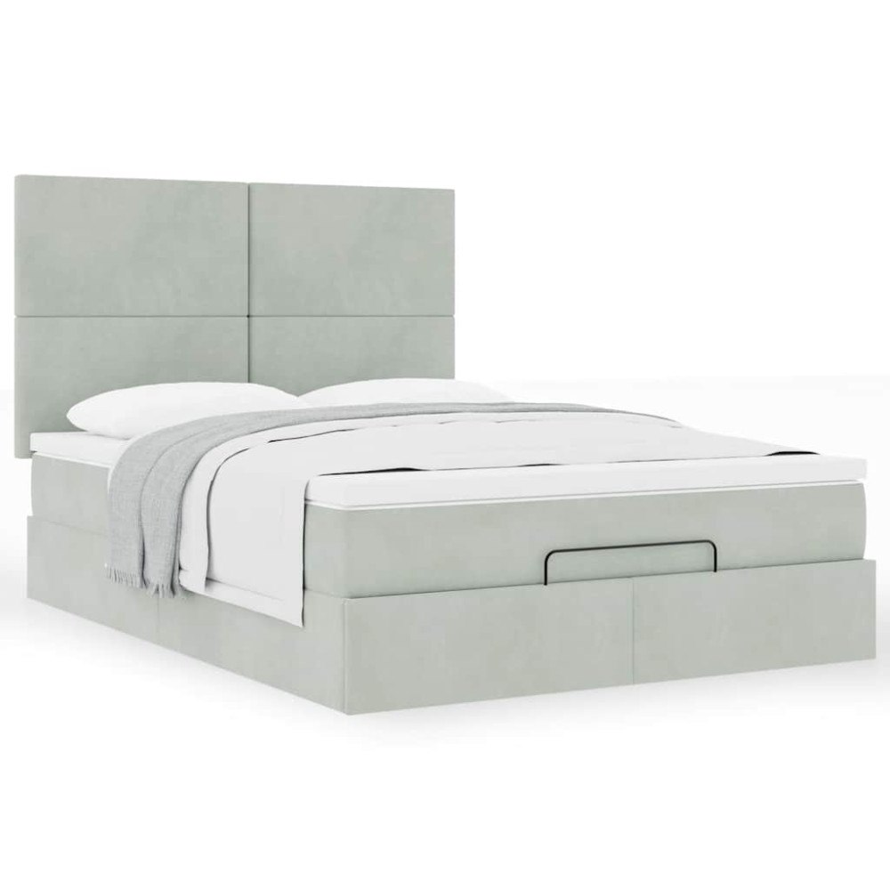 vidaXL Ottoman sängram med madrasser ljusgrå 140x200 cm sammet