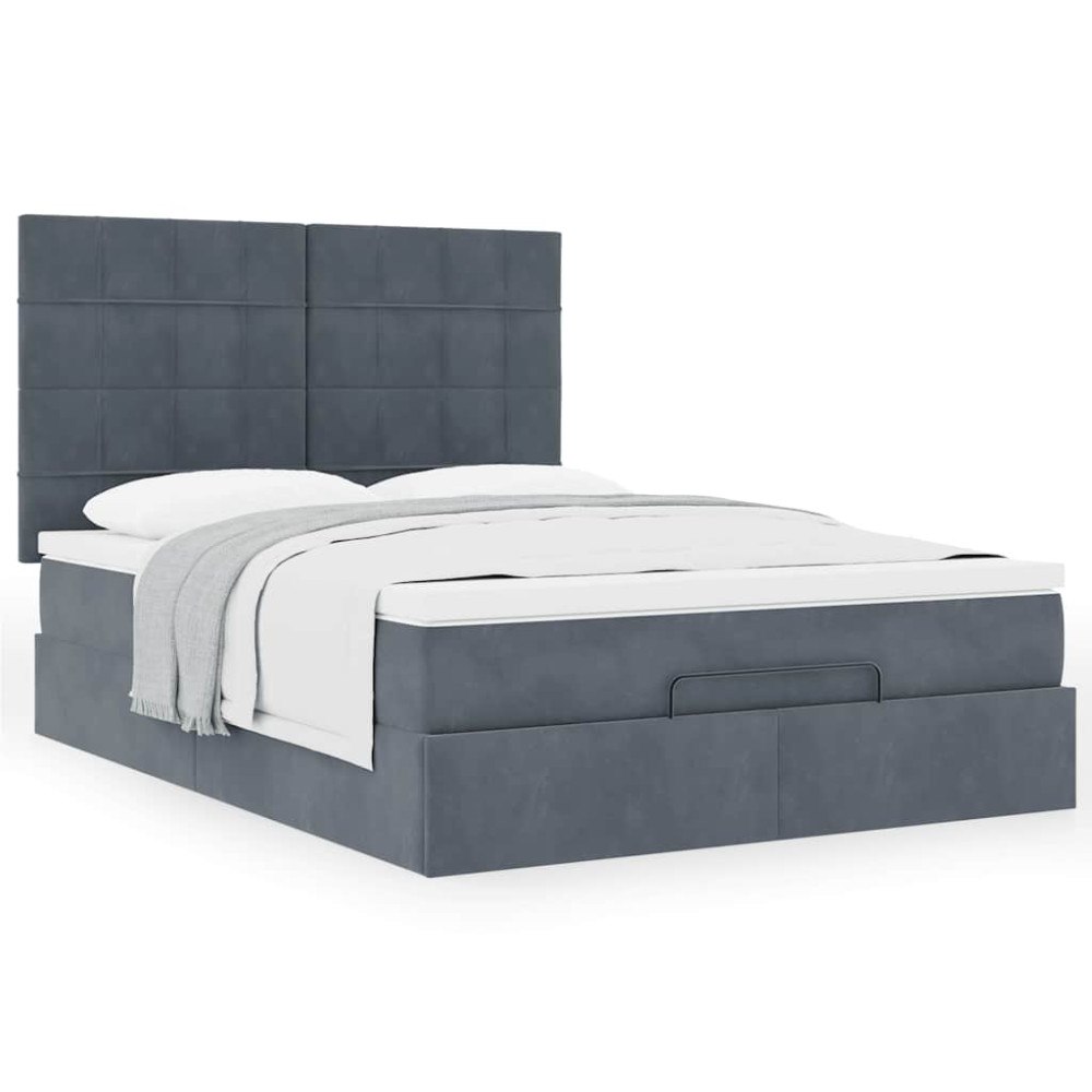 vidaXL Ottoman sängram med madrasser mörkgrå 140x190 cm sammet