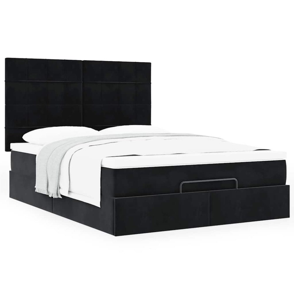 vidaXL Ottoman sängram med madrasser svart 140x190 cm sammet