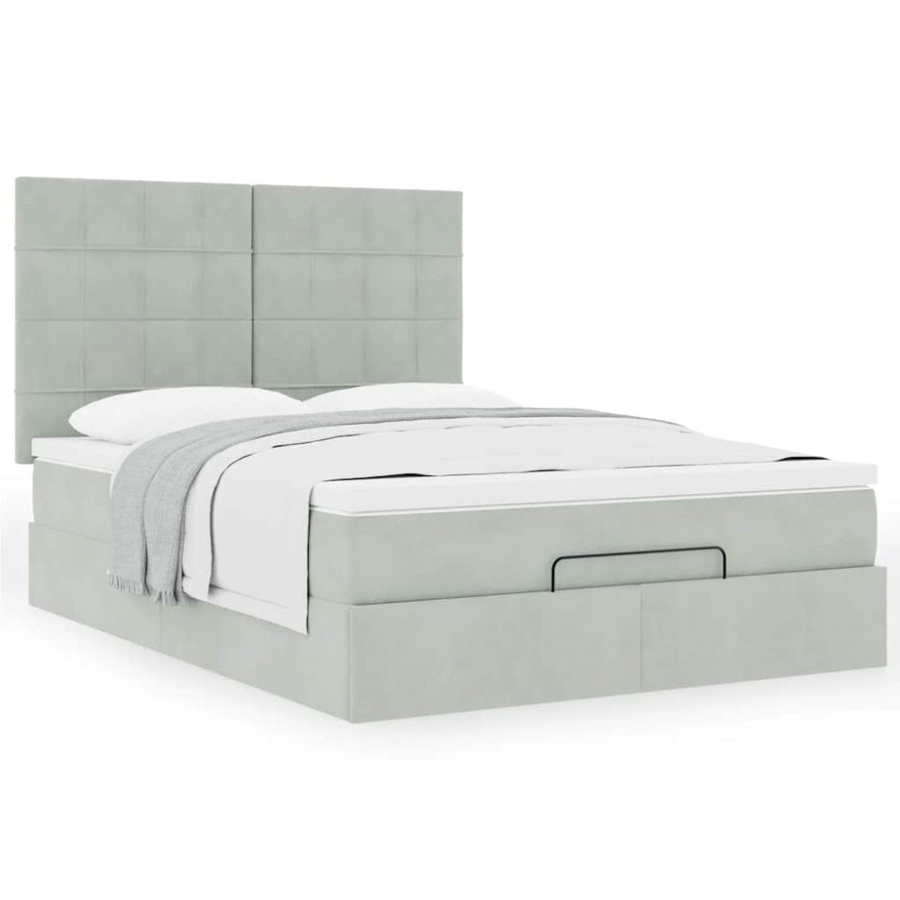 vidaXL Ottoman sängram med madrasser ljusgrå 140x200 cm sammet