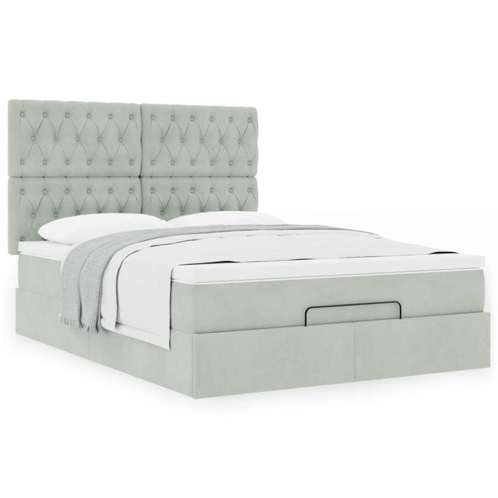 vidaXL Ottoman sängram med madrasser ljusgrå 140x190 cm sammet