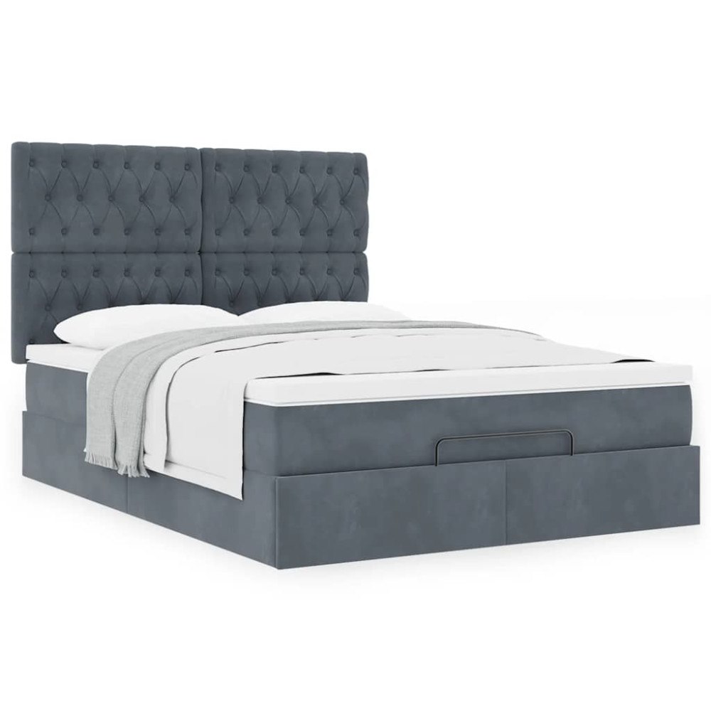 vidaXL Ottoman sängram med madrasser mörkgrå 140x190 cm sammet