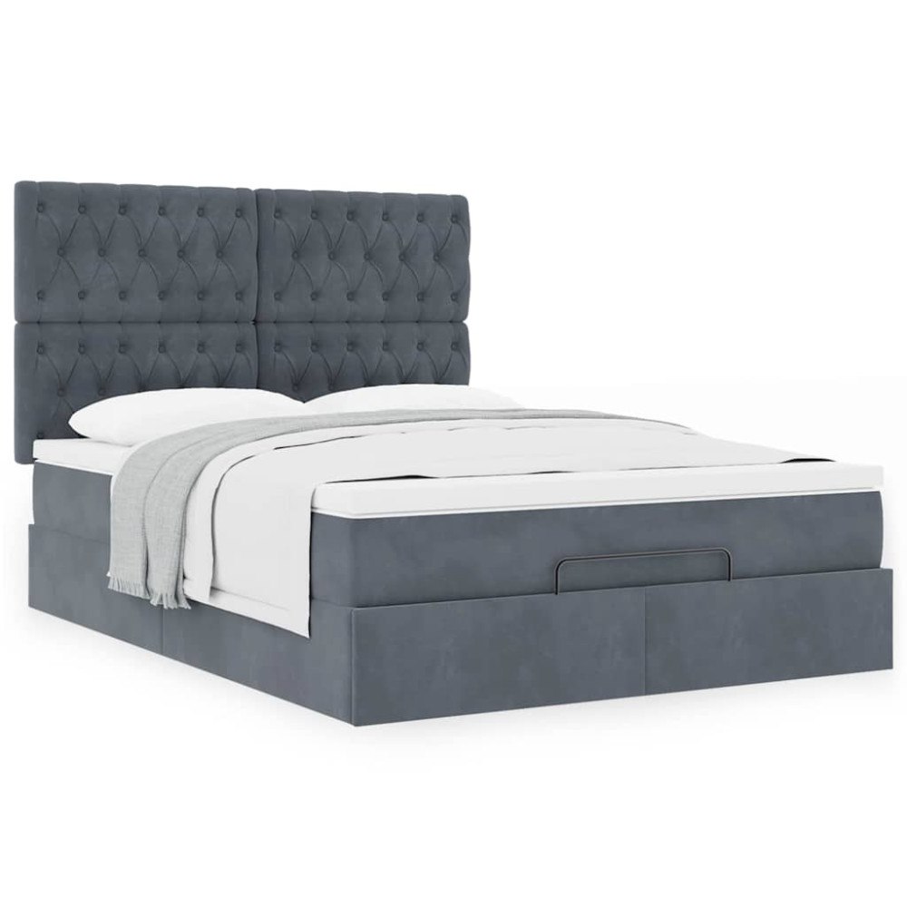 vidaXL Ottoman sängram med madrasser mörkgrå 140x200 cm sammet