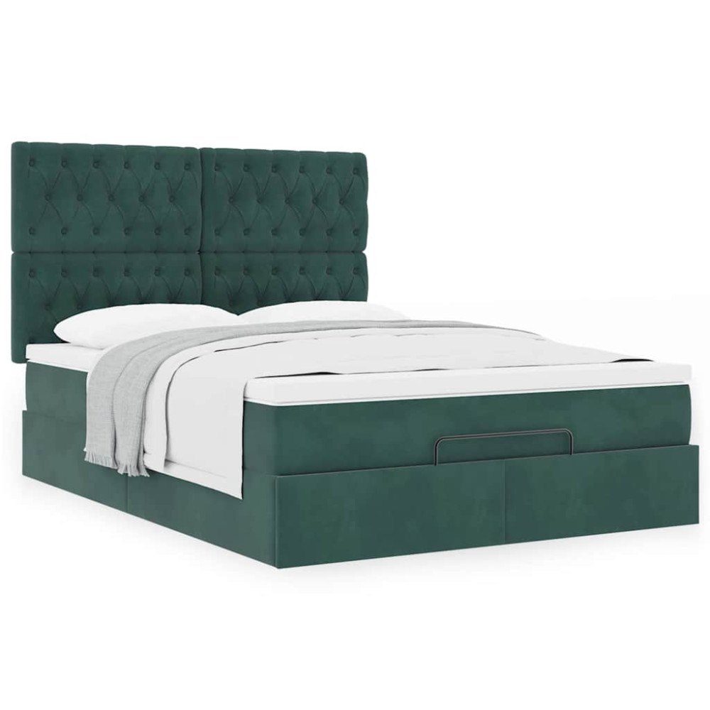 vidaXL Ottoman sängram med madrasser mörkgrön 140x200 cm sammet