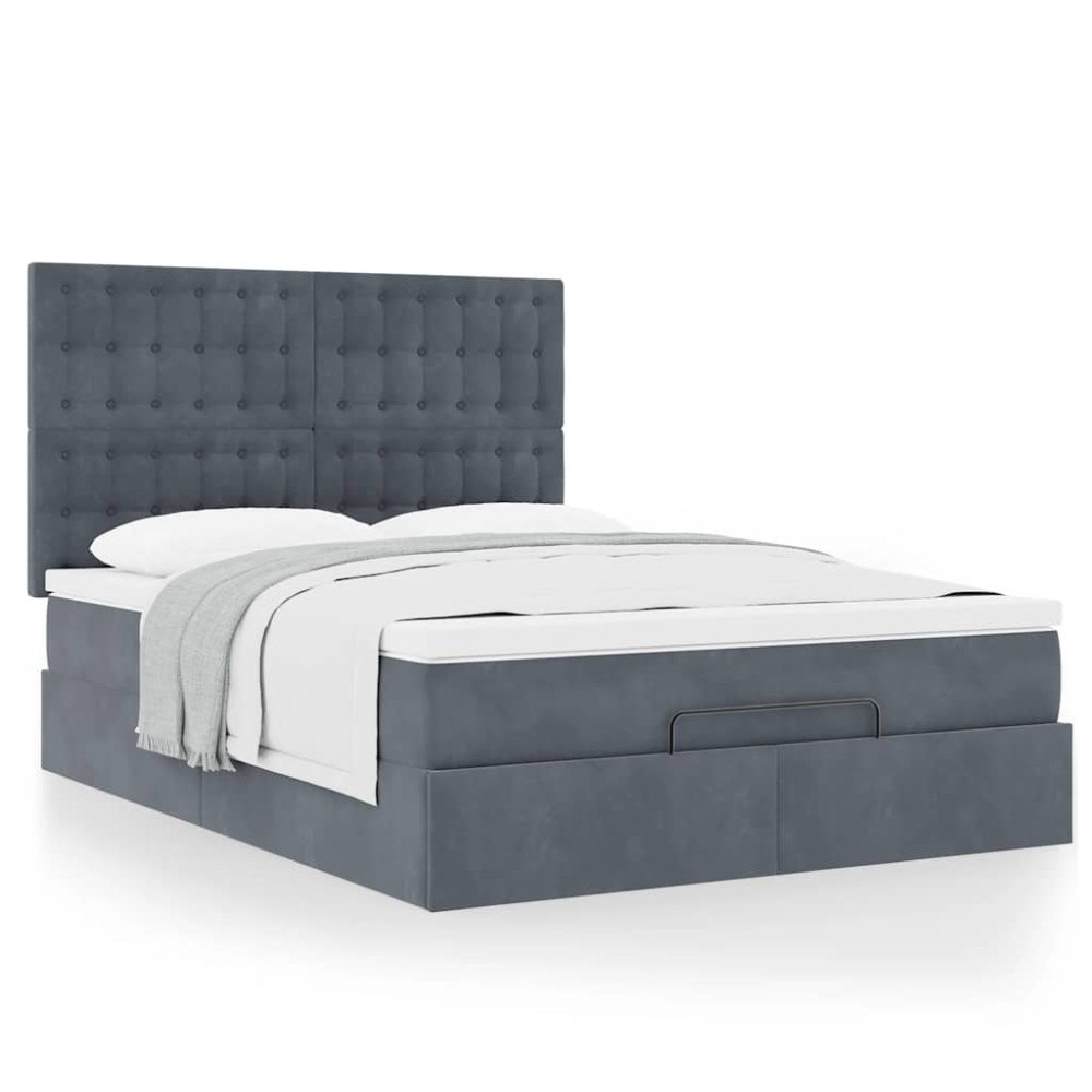 vidaXL Ottoman sängram med madrasser mörkgrå 140x190 cm sammet