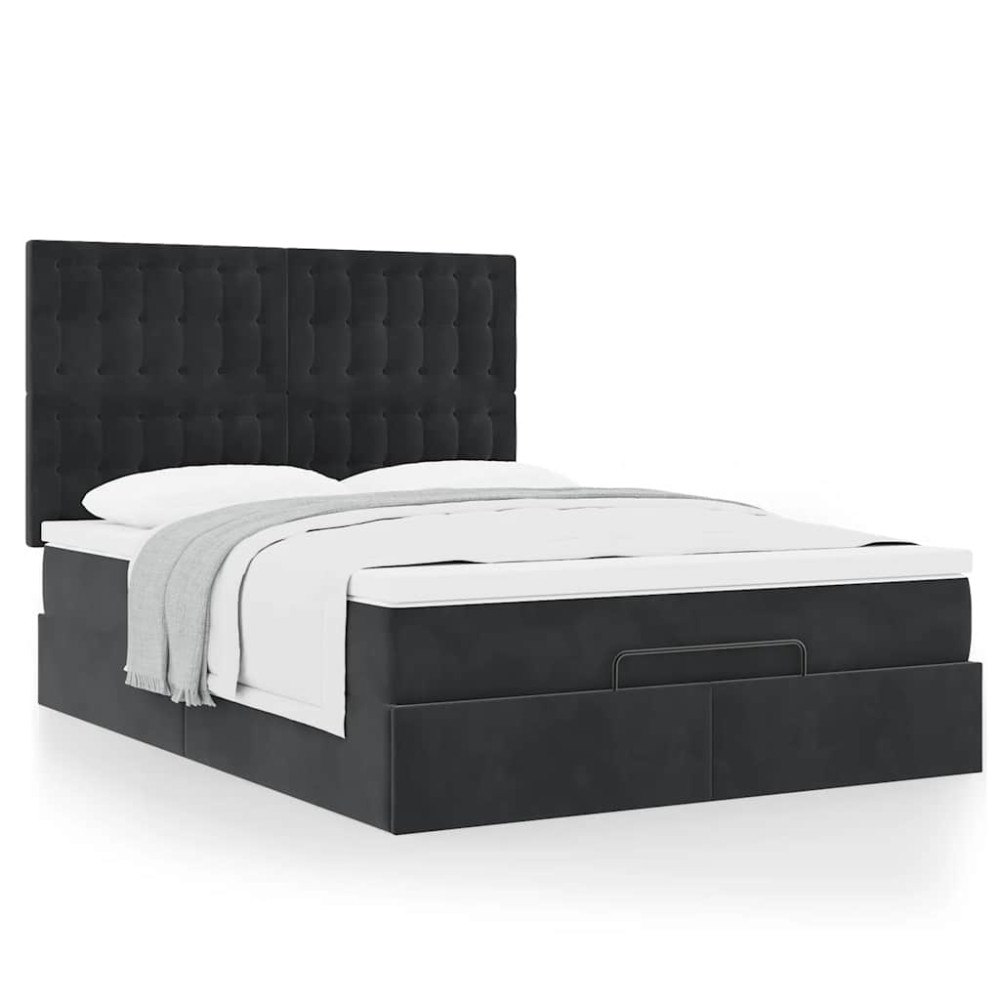 vidaXL Ottoman sängram med madrasser svart 140x190 cm sammet