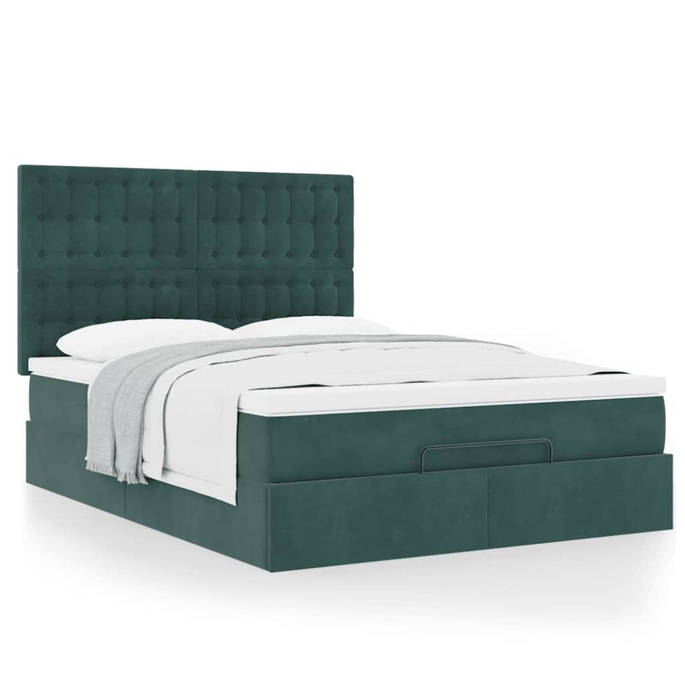 vidaXL Ottoman sängram med madrasser mörkgrön 140x200 cm sammet