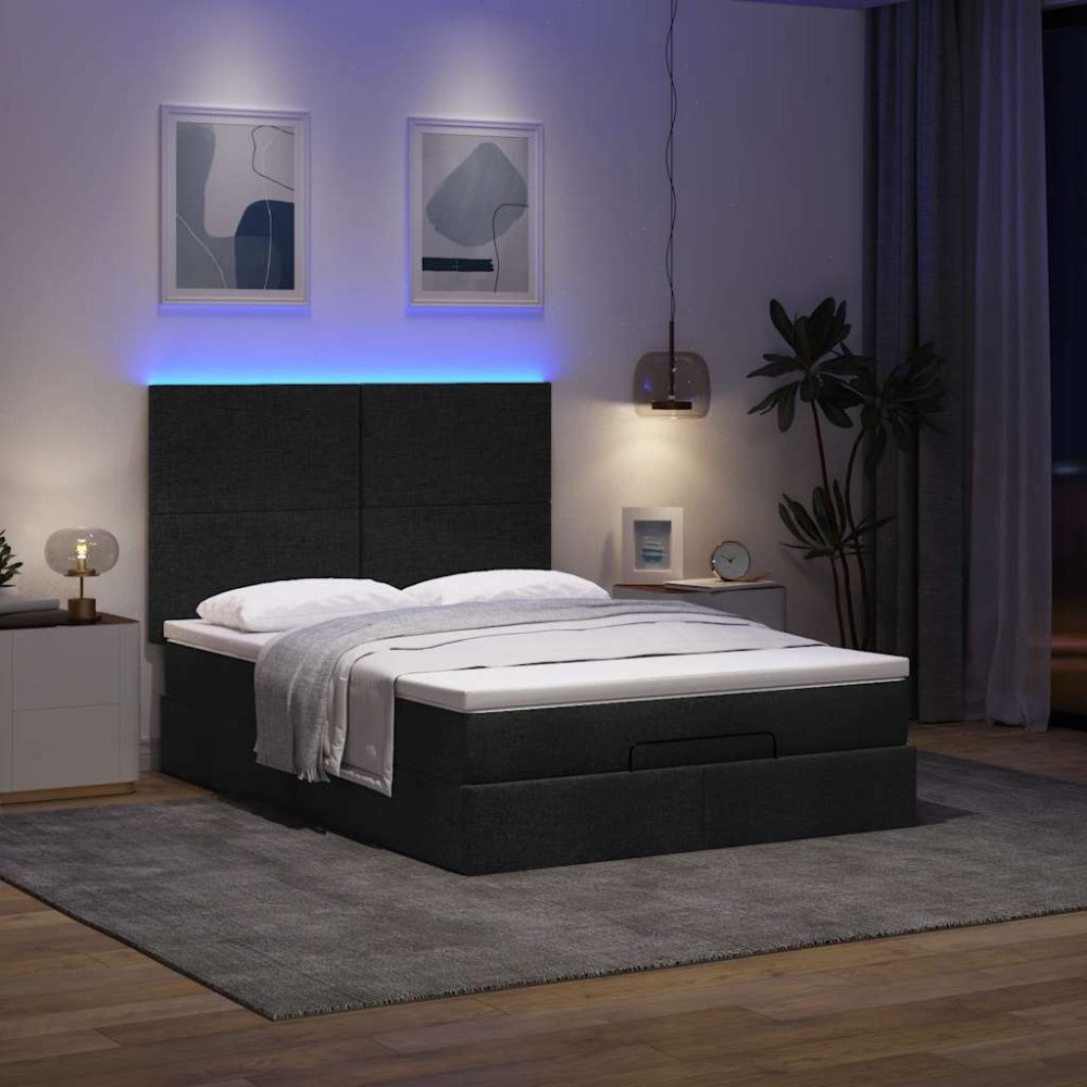 vidaXL Ottoman sängram med madrass svart 140x190 cm tyg