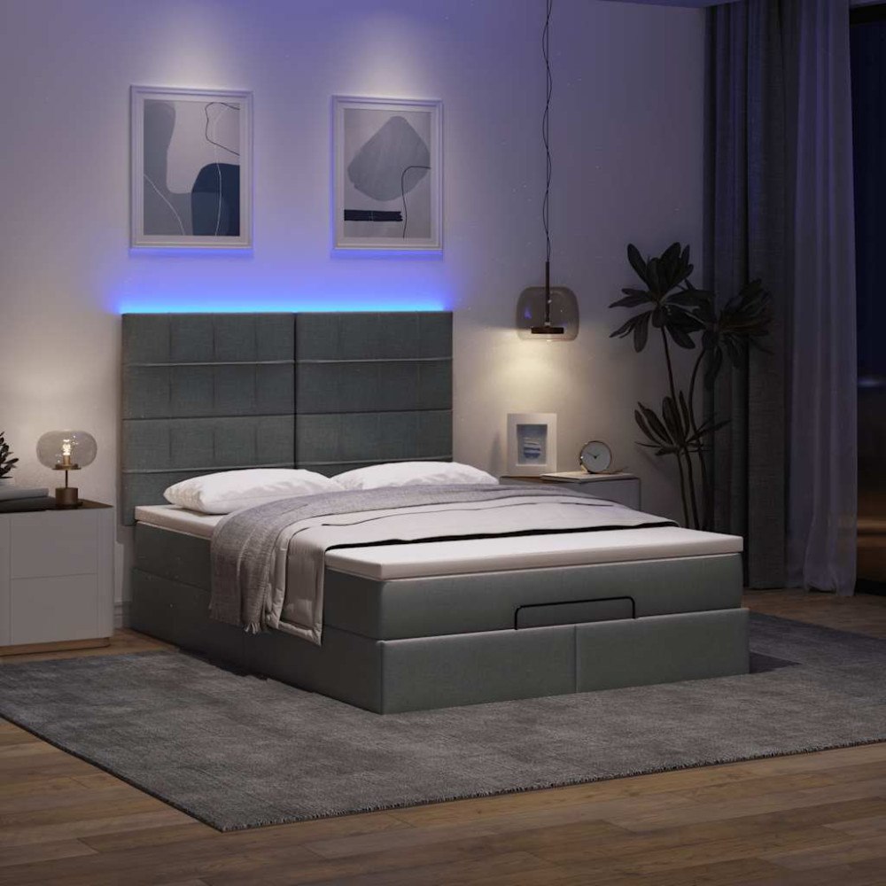 vidaXL Ottoman sängram med madrass mörkgrå 140x190 cm tyg