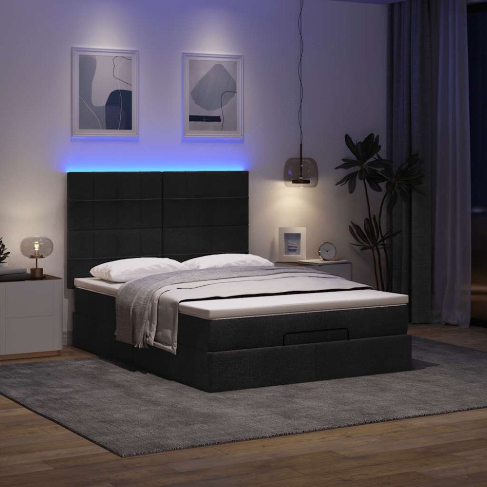 vidaXL Ottoman sängram med madrass svart 140x190 cm tyg