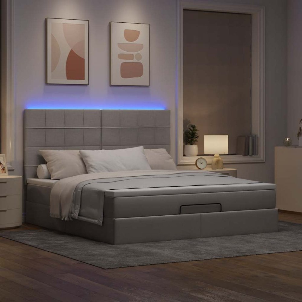 vidaXL Ottoman sängram med madrass taupe 180x200 cm tyg