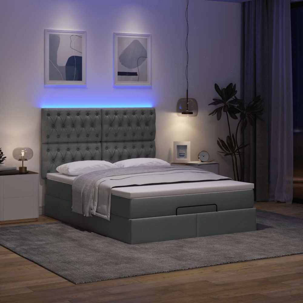 vidaXL Ottoman sängram med madrass mörkgrå 140x190 cm tyg